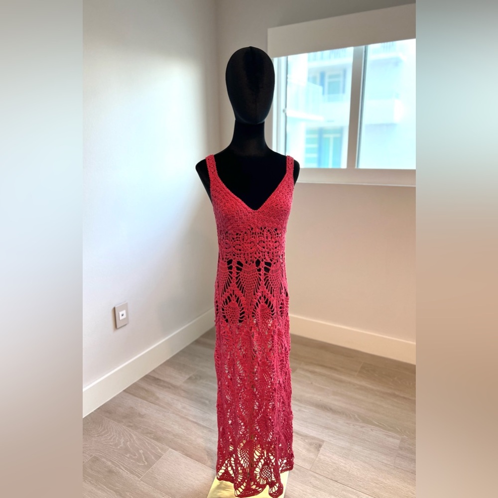 Coral Pink KNITTED maxi Dress - One size (better for S/M) handmade 🧶- NEW -
